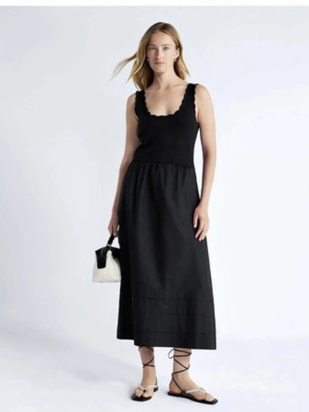 Free Assembly Women's U-Neck Mixy Dress Black Maxi